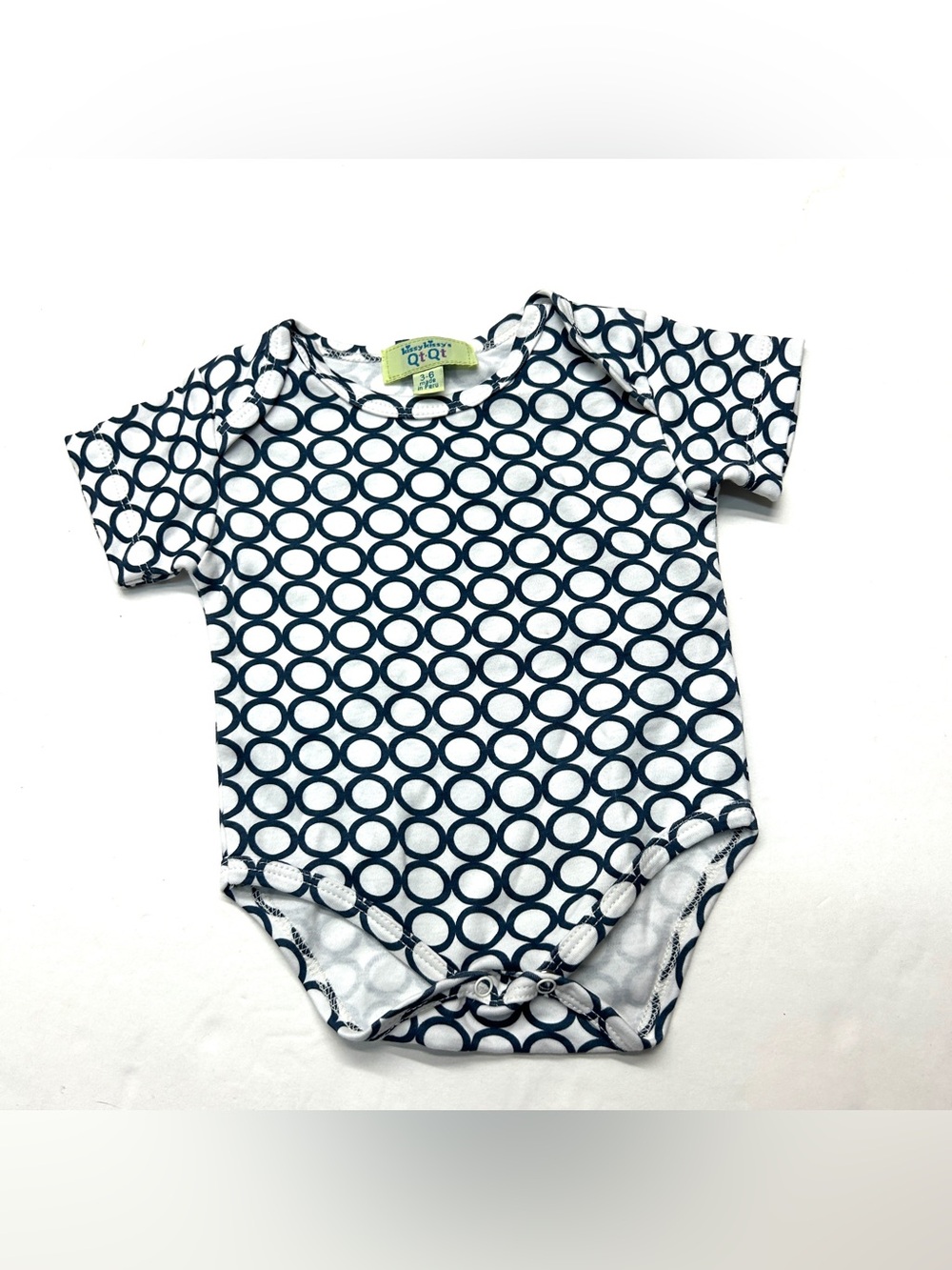 Kissy Kissy Qt Qt White Onesie Bodysuit Romper Navy Blue Circle Print Pima